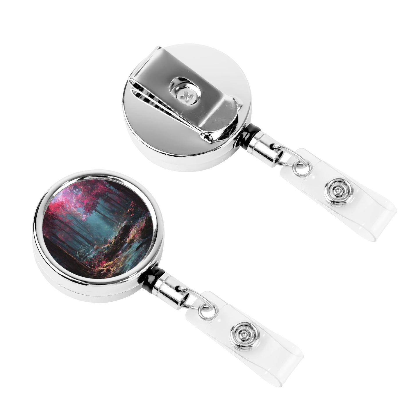 2 - Pack Metal Retractable Badge Holders - Art Pattern Style, with 360° Rotation and Secure Clip