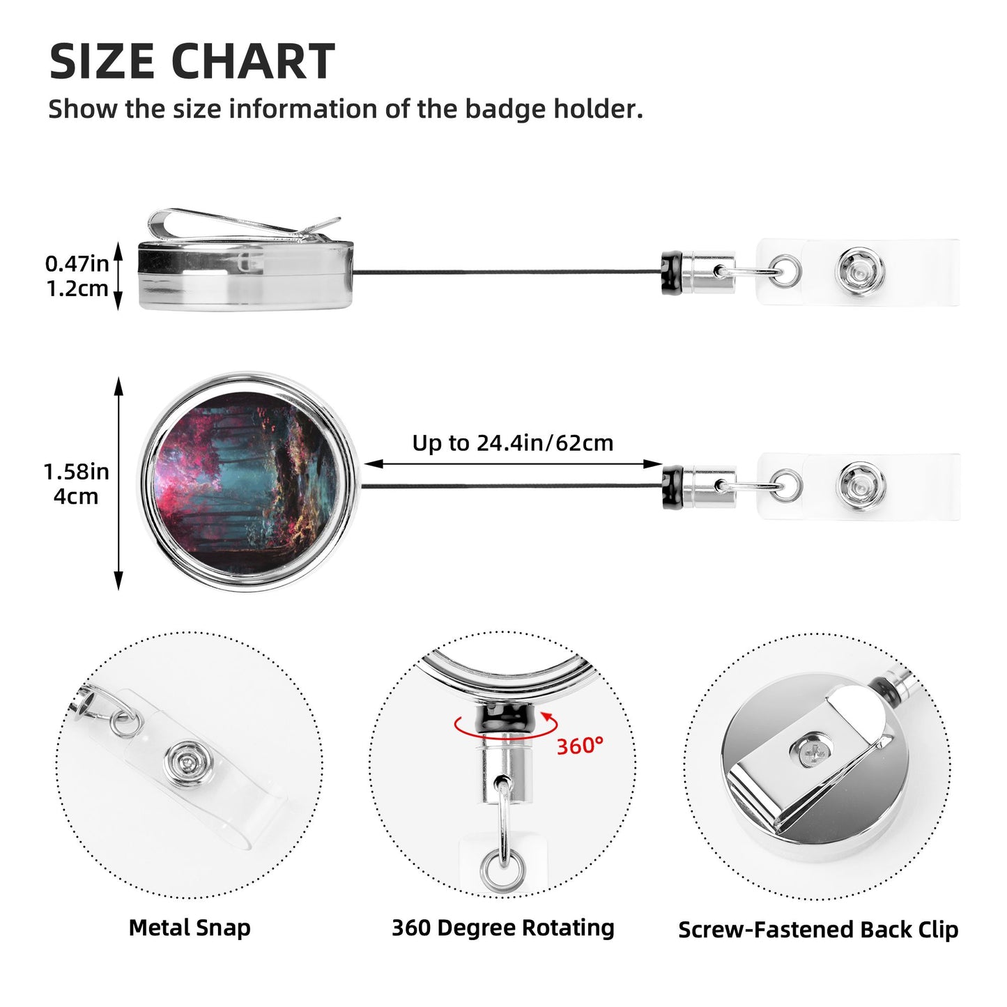 2 - Pack Metal Retractable Badge Holders - Art Pattern Style, with 360° Rotation and Secure Clip