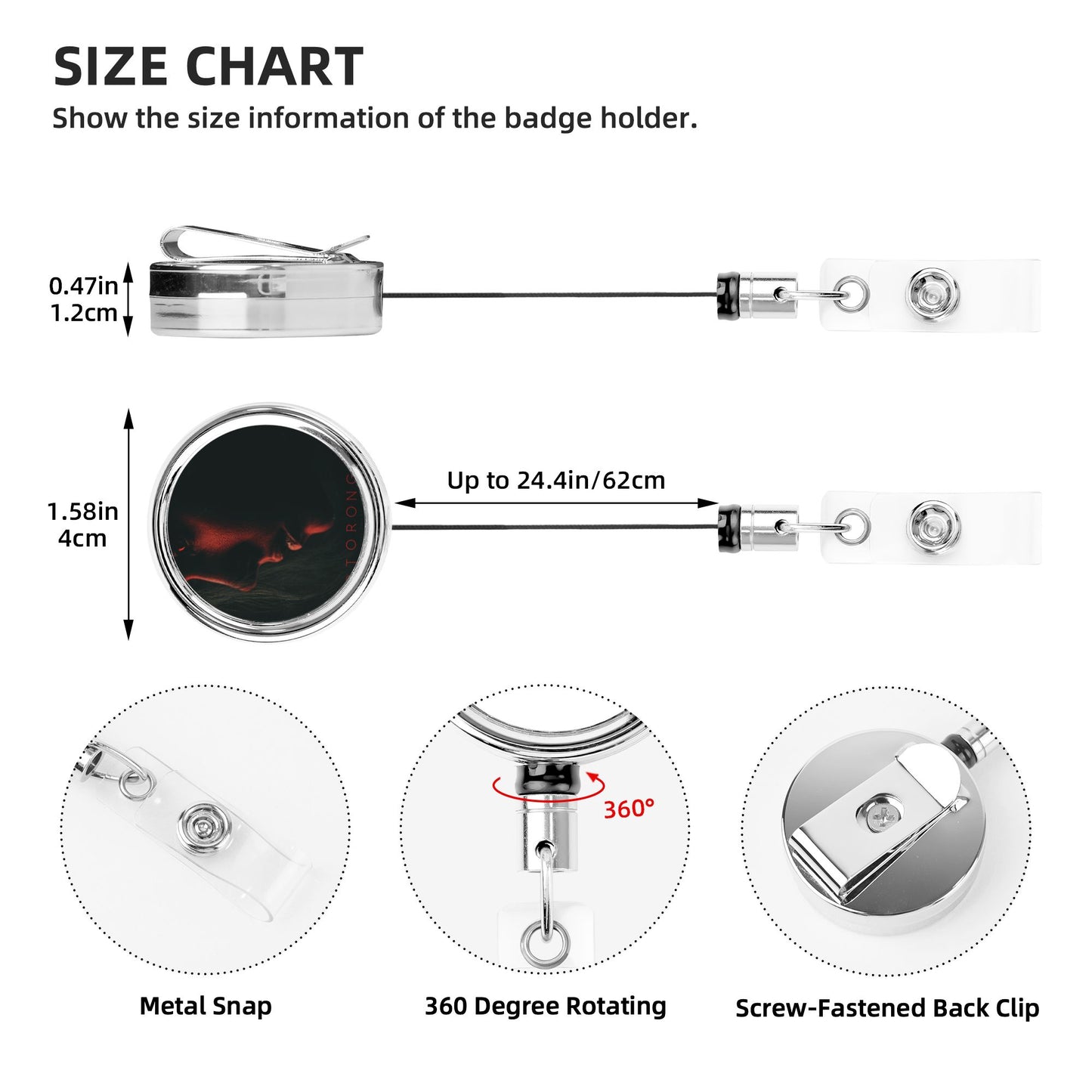 2 - Pack Metal Retractable Badge Holders - Unique Portrait Pattern, 360° Rotation, Durable and Portable