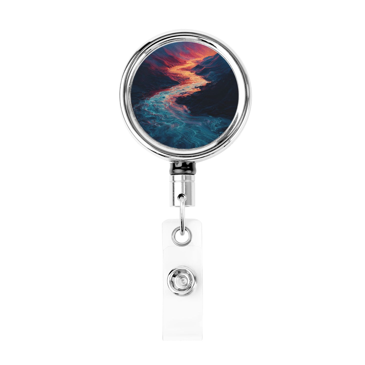 2 - Pack Metal Retractable Badge Holders - Dreamy Landscape Pattern, 360° Rotation, Durable and Portable