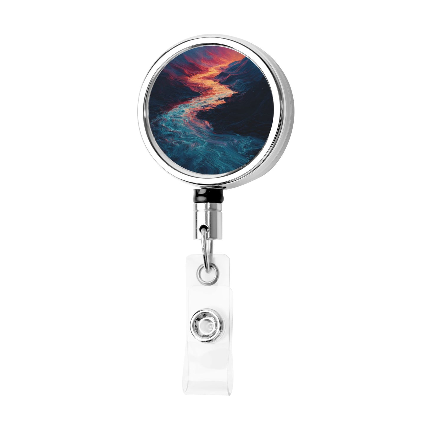 2 - Pack Metal Retractable Badge Holders - Dreamy Landscape Pattern, 360° Rotation, Durable and Portable