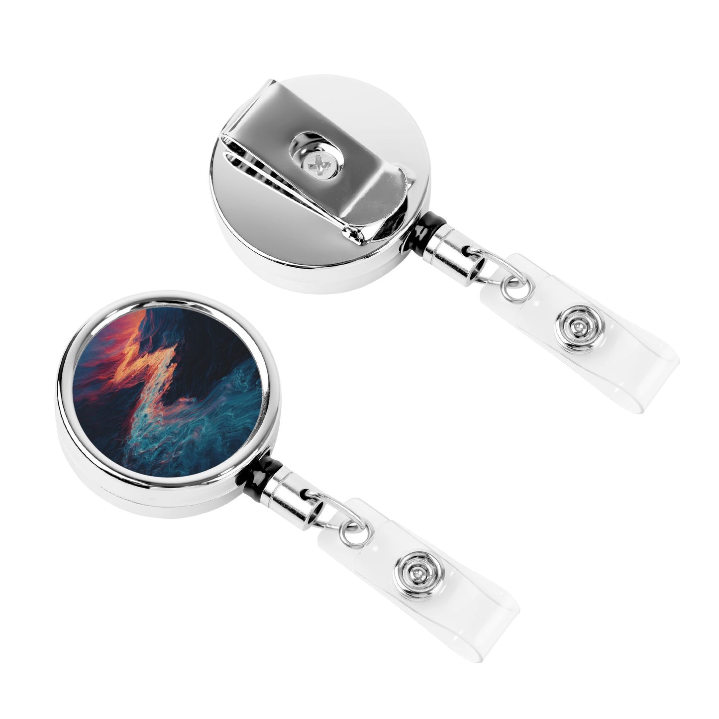 2 - Pack Metal Retractable Badge Holders - Dreamy Landscape Pattern, 360° Rotation, Durable and Portable
