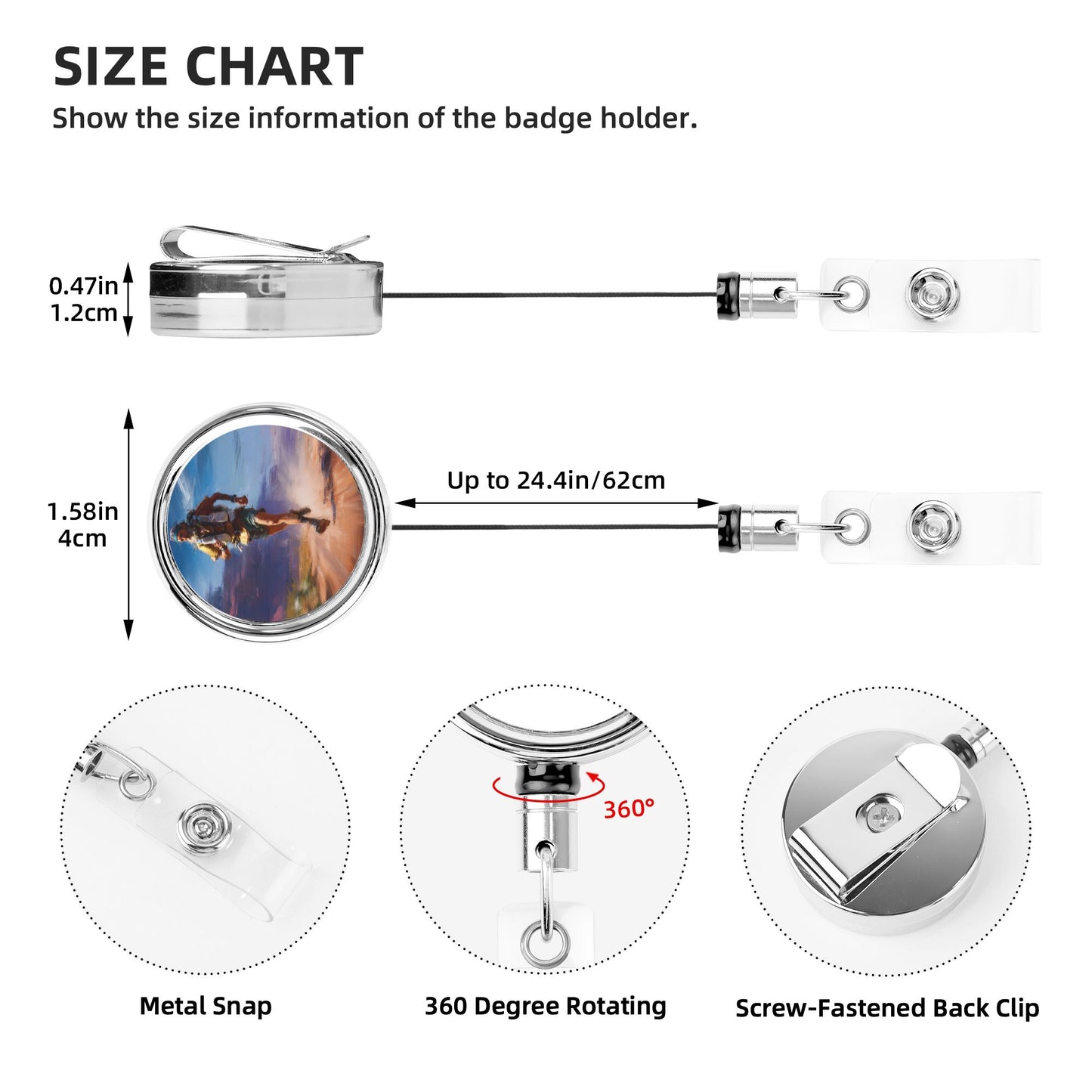 2 - Pack Metal Retractable Badge Holders - Outdoor Running Pattern, 360° Rotation, Durable & Portable