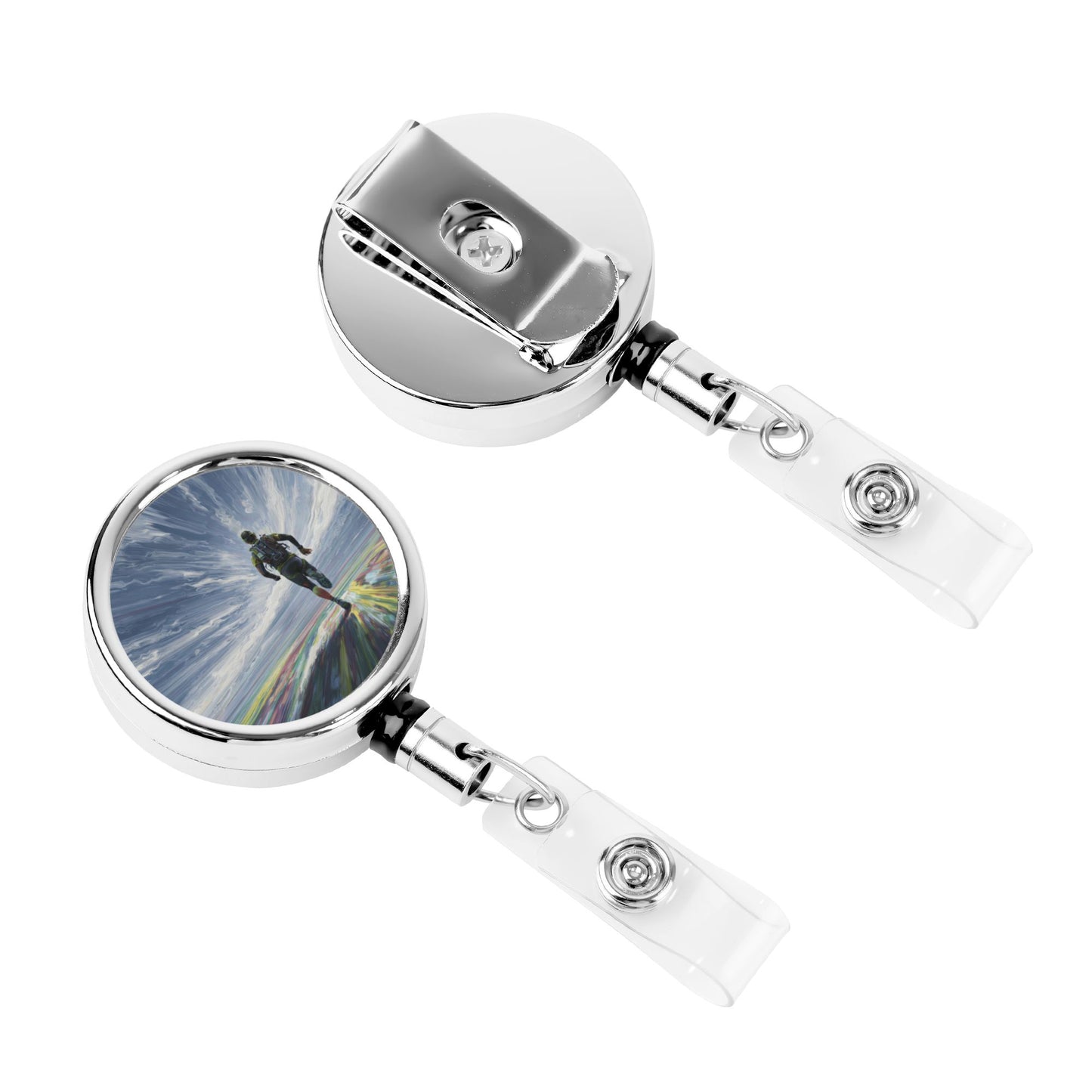 2 - Pack Metal Retractable Badge Holders - Inspirational Running Pattern, 360° Rotation, Durable & Portable