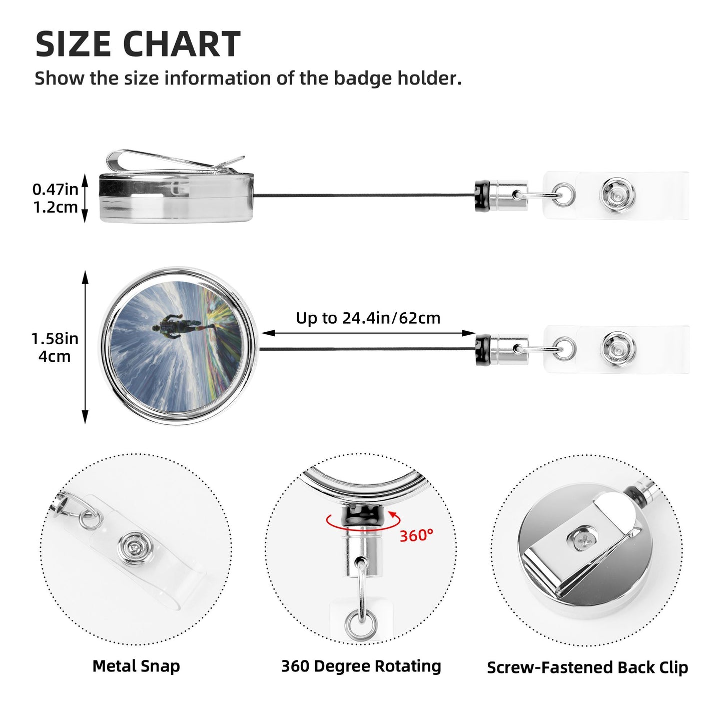 2 - Pack Metal Retractable Badge Holders - Inspirational Running Pattern, 360° Rotation, Durable & Portable