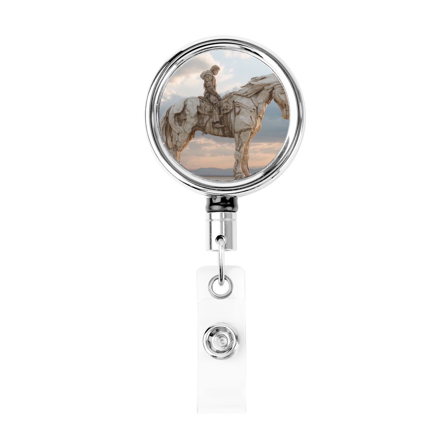 2 - Pack Metal Retractable Badge Holders - Horse - Riding Statue Pattern, 360° Rotation, Durable & Portable