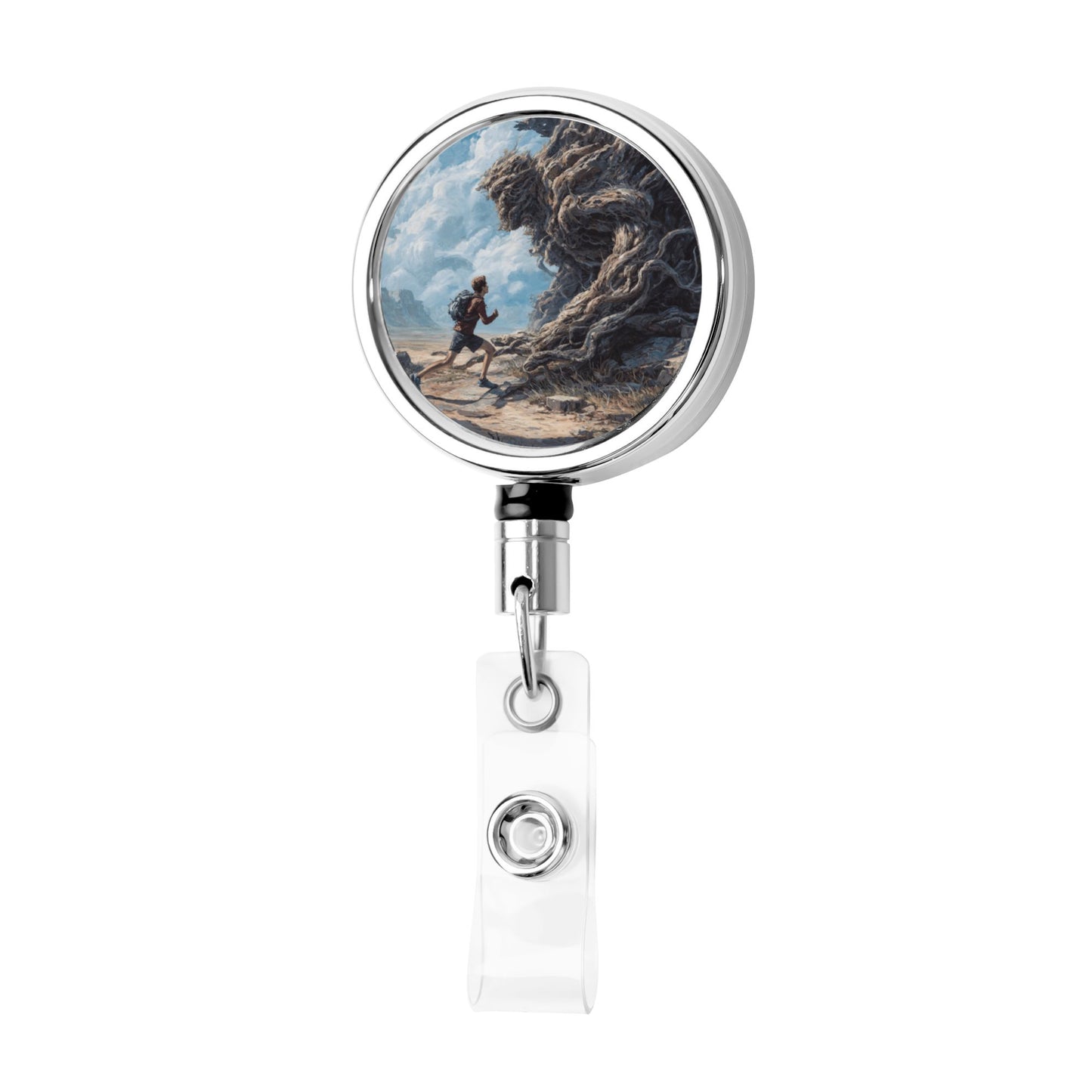 2 - Pack Metal Retractable Badge Holders - Outdoor Adventure Pattern, 360° Rotation, Durable & Portable