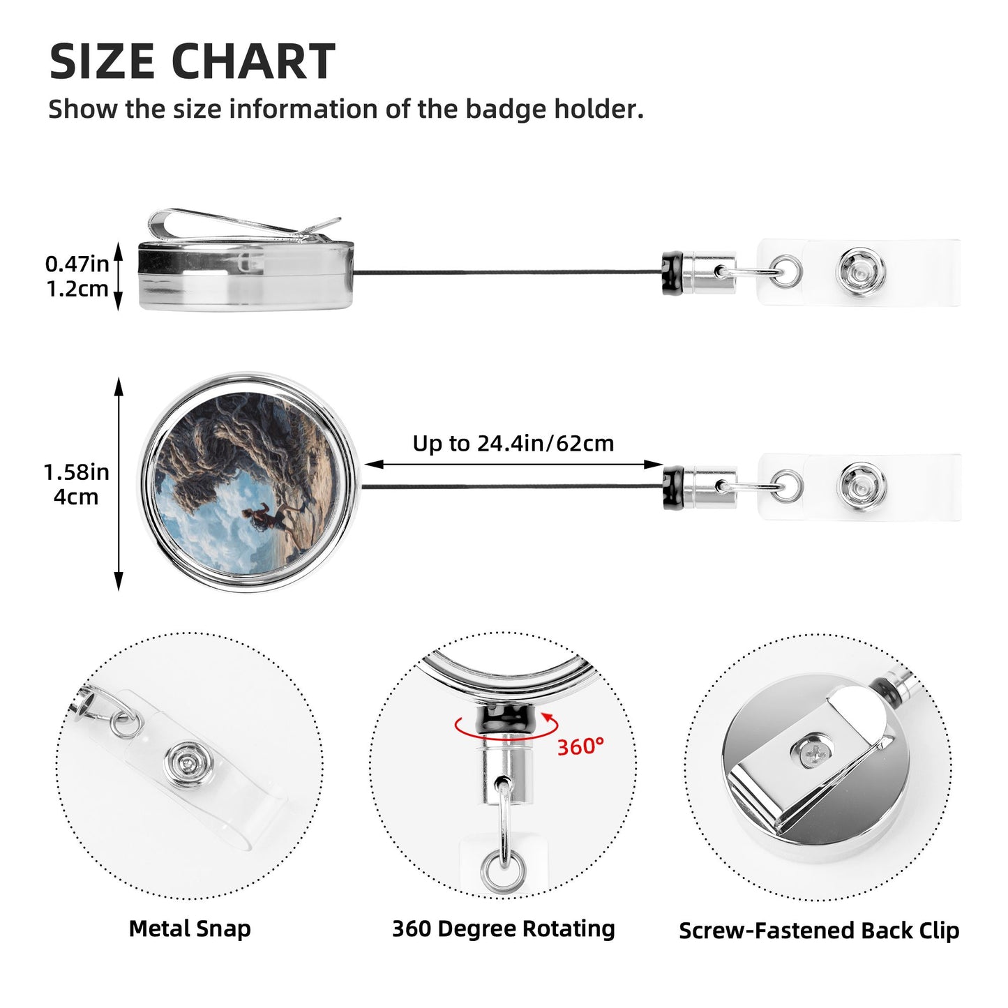 2 - Pack Metal Retractable Badge Holders - Outdoor Adventure Pattern, 360° Rotation, Durable & Portable