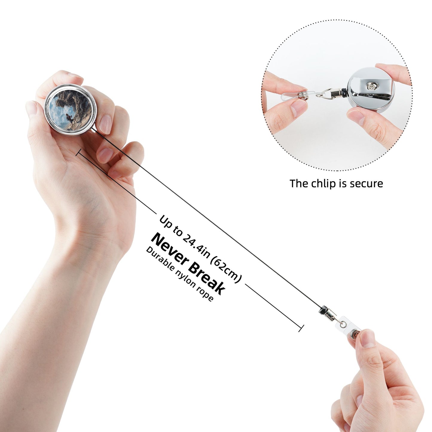 2 - Pack Metal Retractable Badge Holders - Outdoor Adventure Pattern, 360° Rotation, Durable & Portable