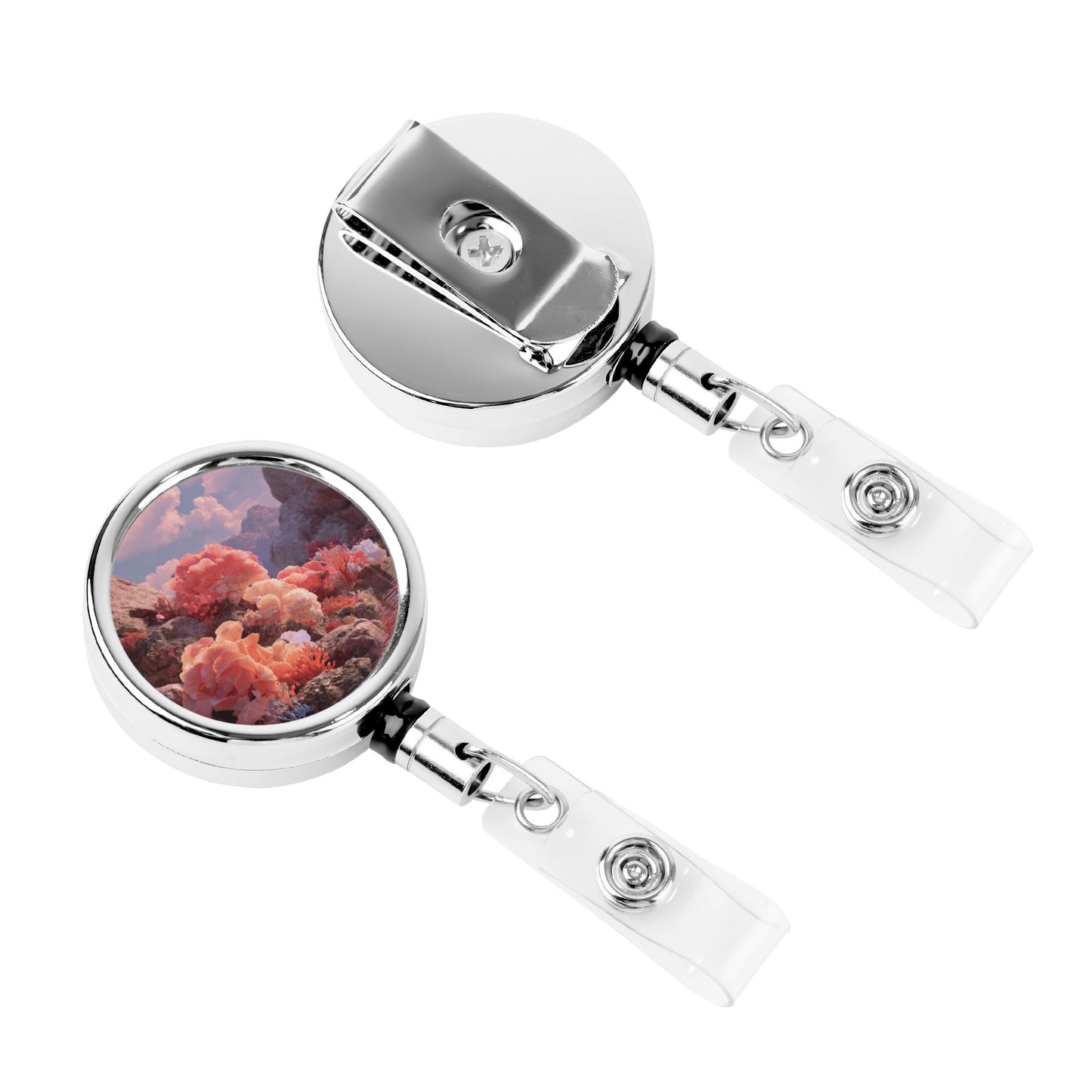 2 - Pack Metal Retractable Full - Size Badge Holders - With Artistic Patterns, Multi - Scene Application