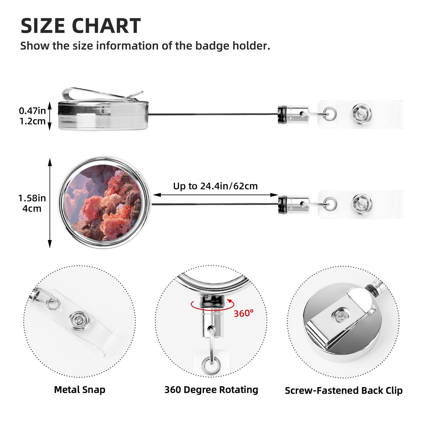 2 - Pack Metal Retractable Full - Size Badge Holders - With Artistic Patterns, Multi - Scene Application