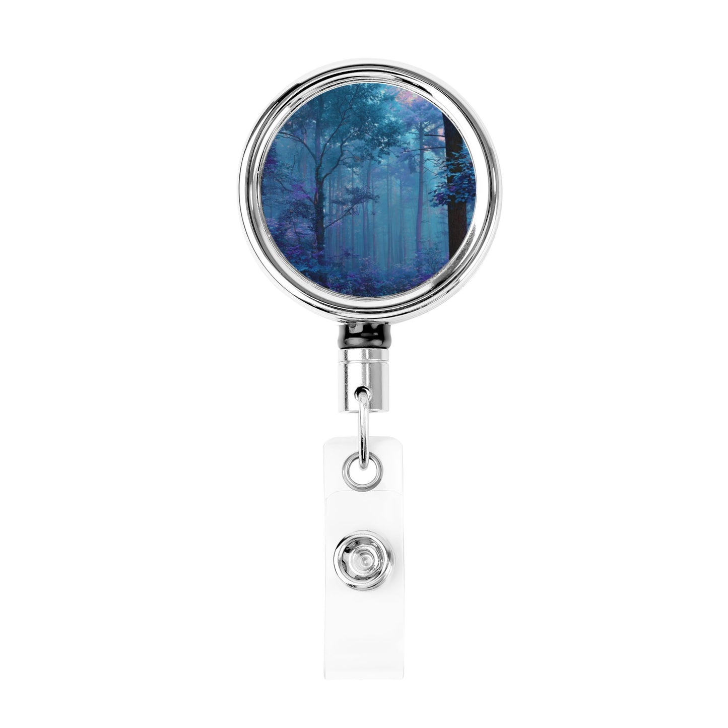 2 - Pack Metal Retractable Full - Size Badge Holders - Forest Pattern, 360° Rotation, Secure Clip Design