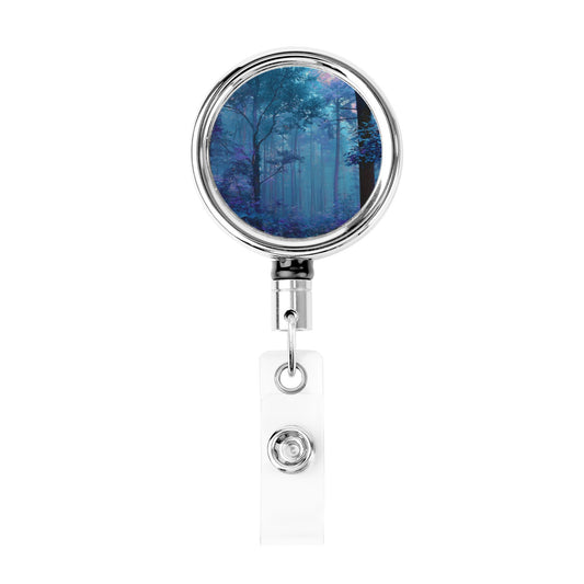 2 - Pack Metal Retractable Full - Size Badge Holders - Forest Pattern, 360° Rotation, Secure Clip Design