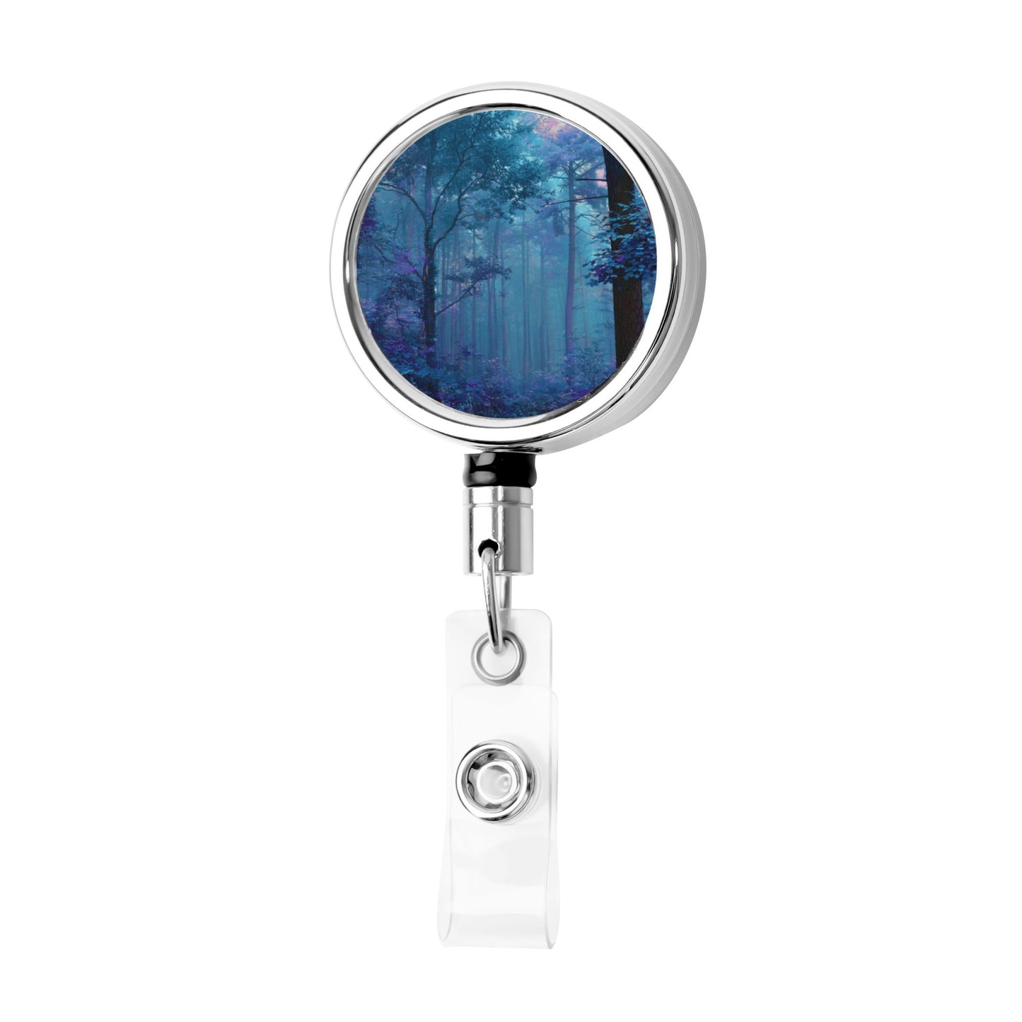 2 - Pack Metal Retractable Full - Size Badge Holders - Forest Pattern, 360° Rotation, Secure Clip Design