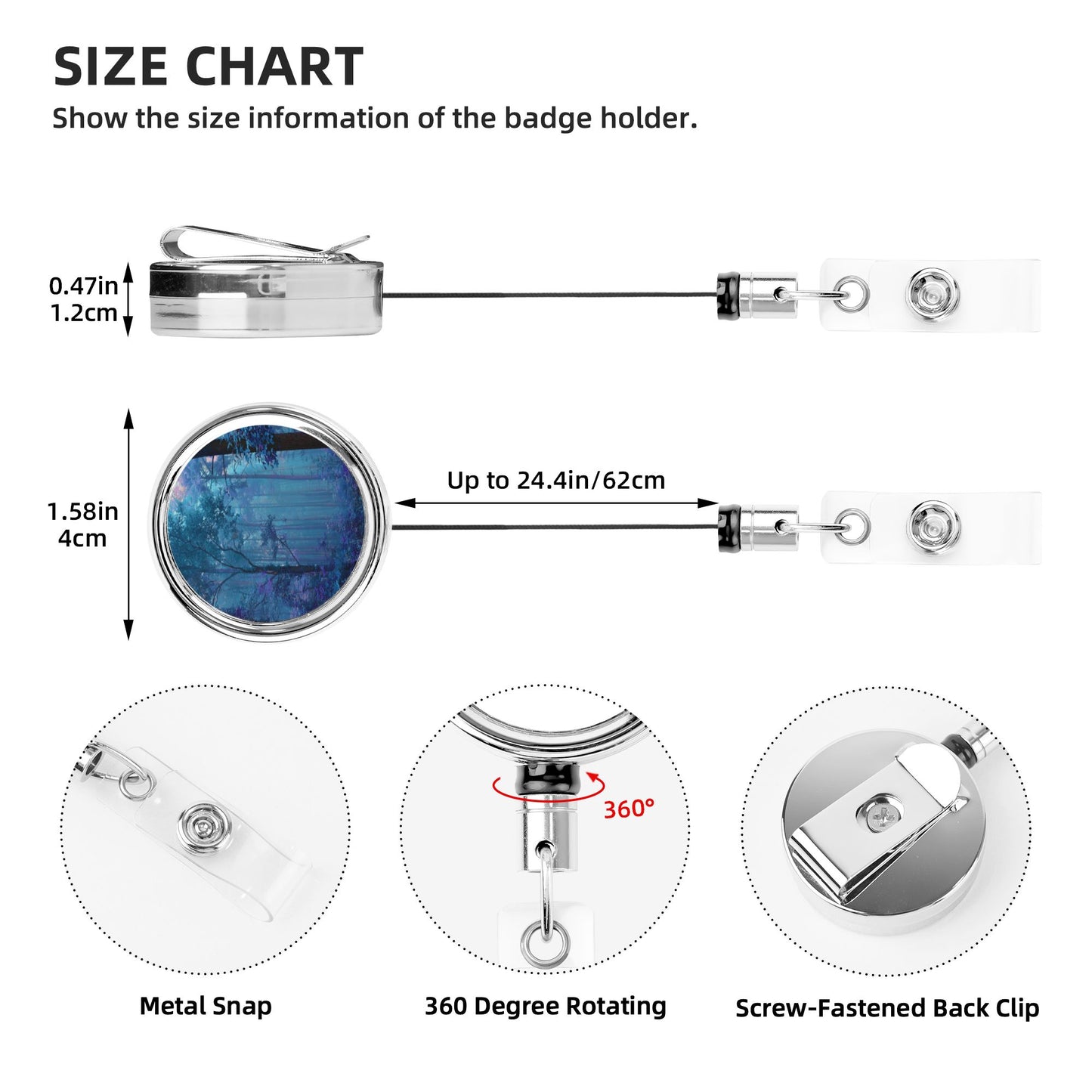 2 - Pack Metal Retractable Full - Size Badge Holders - Forest Pattern, 360° Rotation, Secure Clip Design