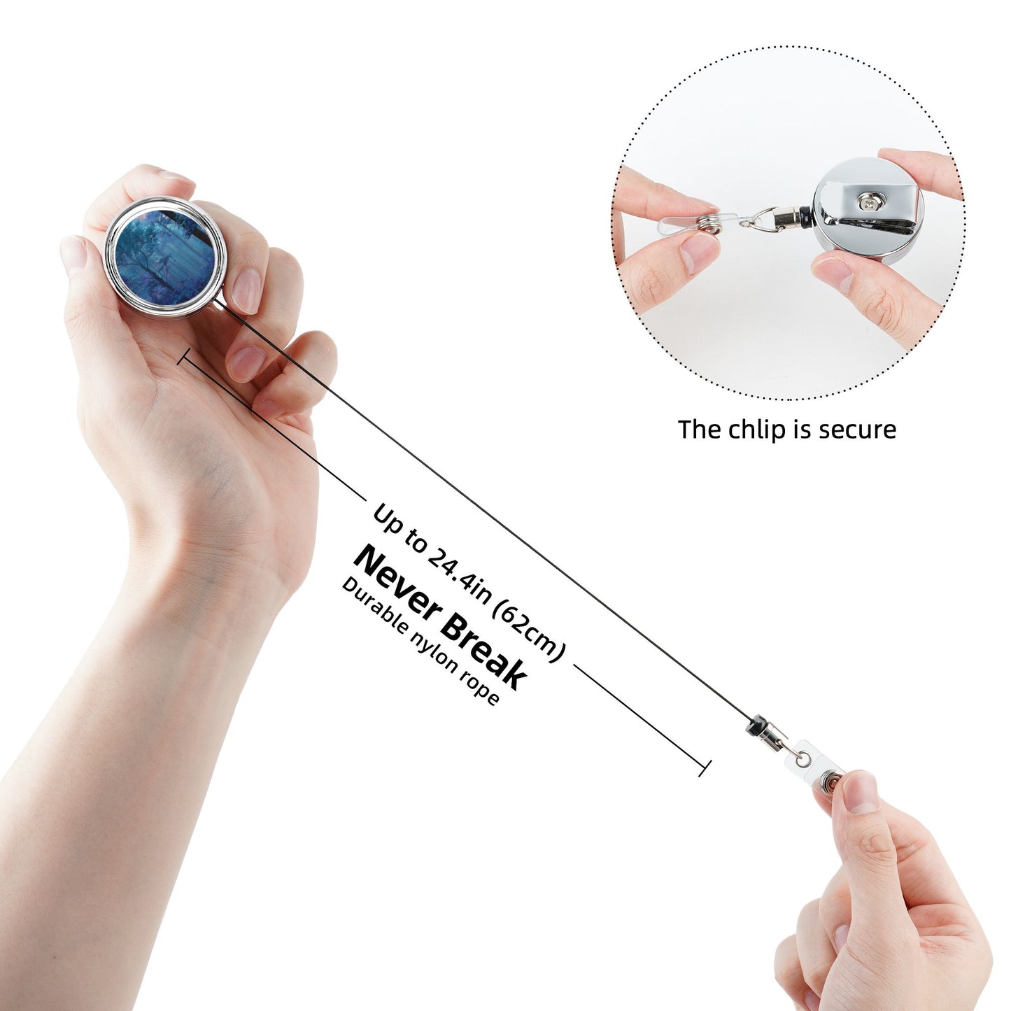 2 - Pack Metal Retractable Full - Size Badge Holders - Forest Pattern, 360° Rotation, Secure Clip Design