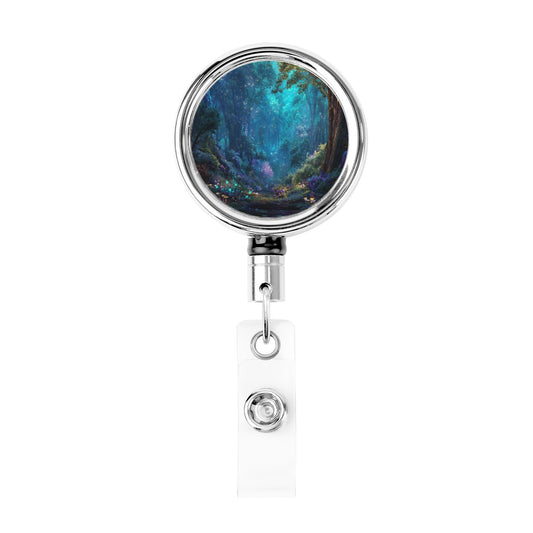 2 - Pack Metal Retractable Full - Size Badge Holders - Dreamy Forest Pattern, 360° Rotation, Durable Clip
