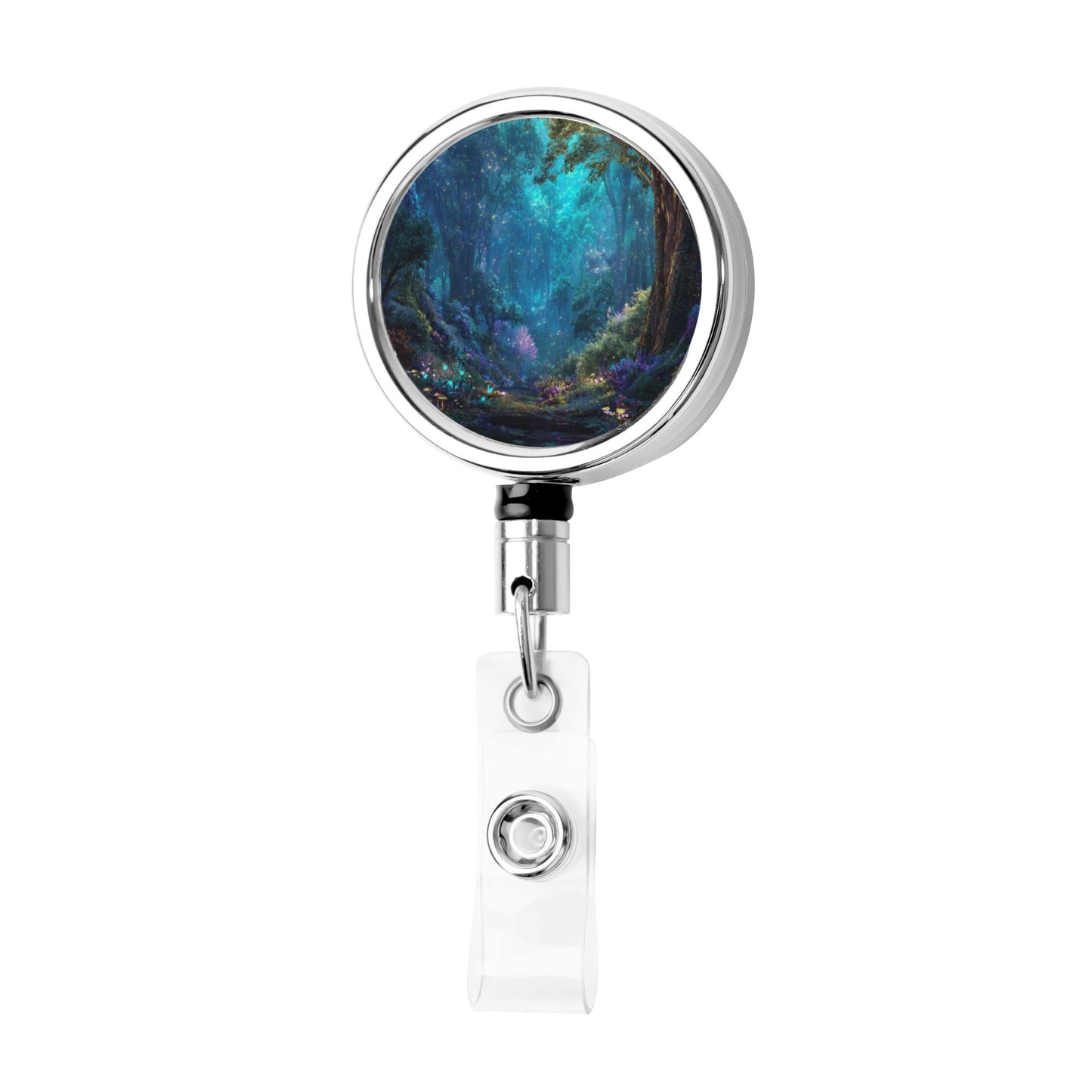 2 - Pack Metal Retractable Full - Size Badge Holders - Dreamy Forest Pattern, 360° Rotation, Durable Clip