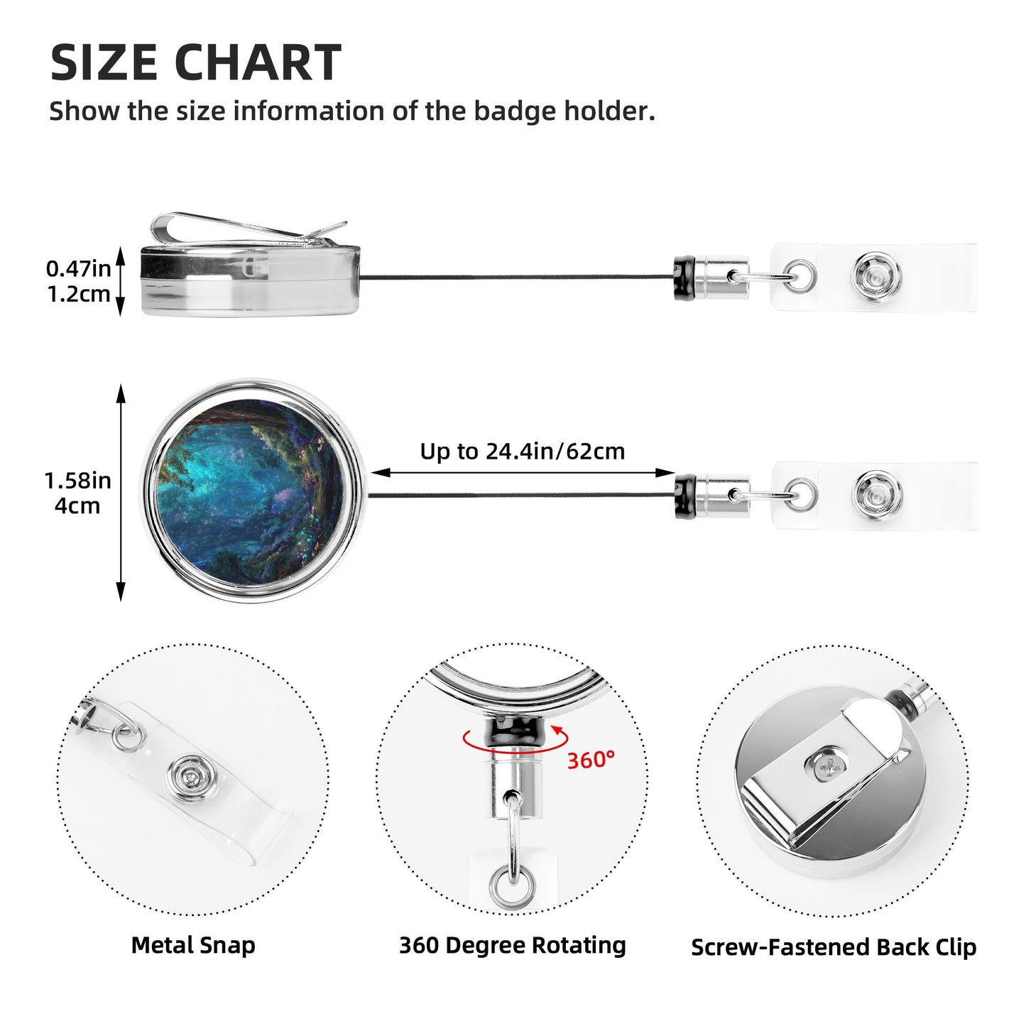 2 - Pack Metal Retractable Full - Size Badge Holders - Dreamy Forest Pattern, 360° Rotation, Durable Clip