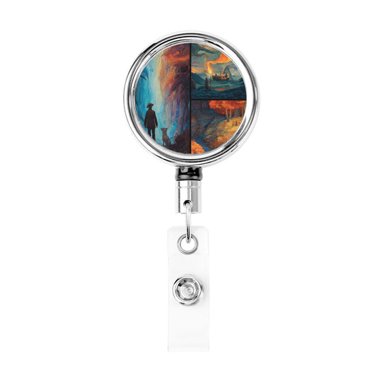 2 - Pack Metal Retractable Full - Size Badge Holders - Artistic Collage Pattern, 360° Rotation, Multi - Scene Application