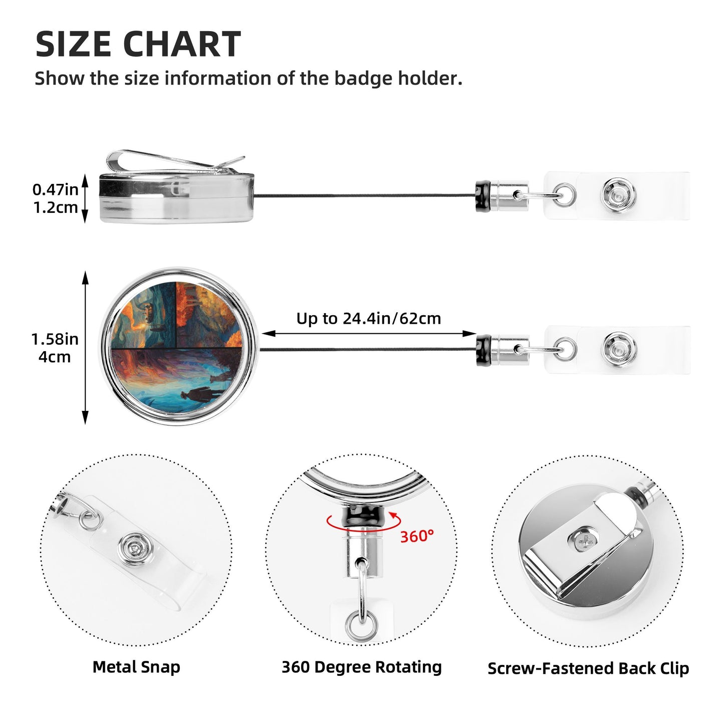 2 - Pack Metal Retractable Full - Size Badge Holders - Artistic Collage Pattern, 360° Rotation, Multi - Scene Application