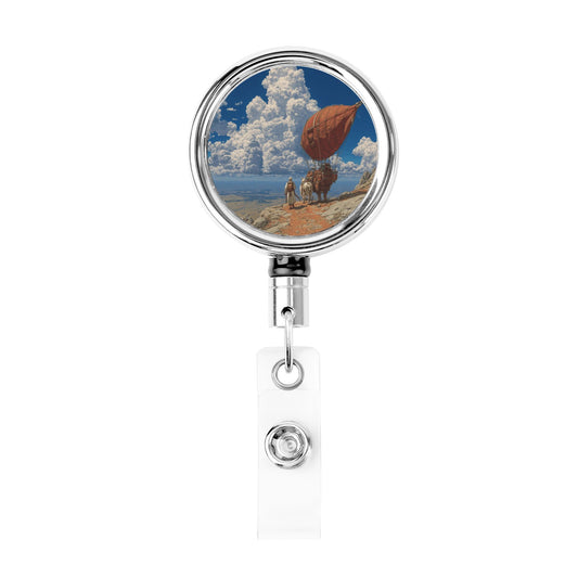 2 - Pack Metal Retractable Badge Holders - Vintage Travel Pattern, 360° Rotation, Sturdy & Durable