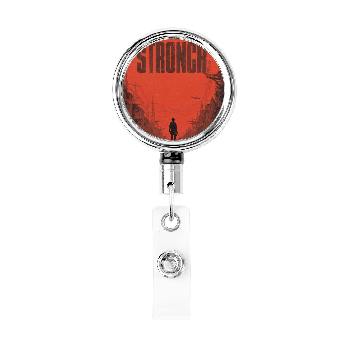 2 - Pack Metal Retractable Full - Size Badge Holders - “STRONGER” Themed Pattern, 360° Rotation, Durable & Portable