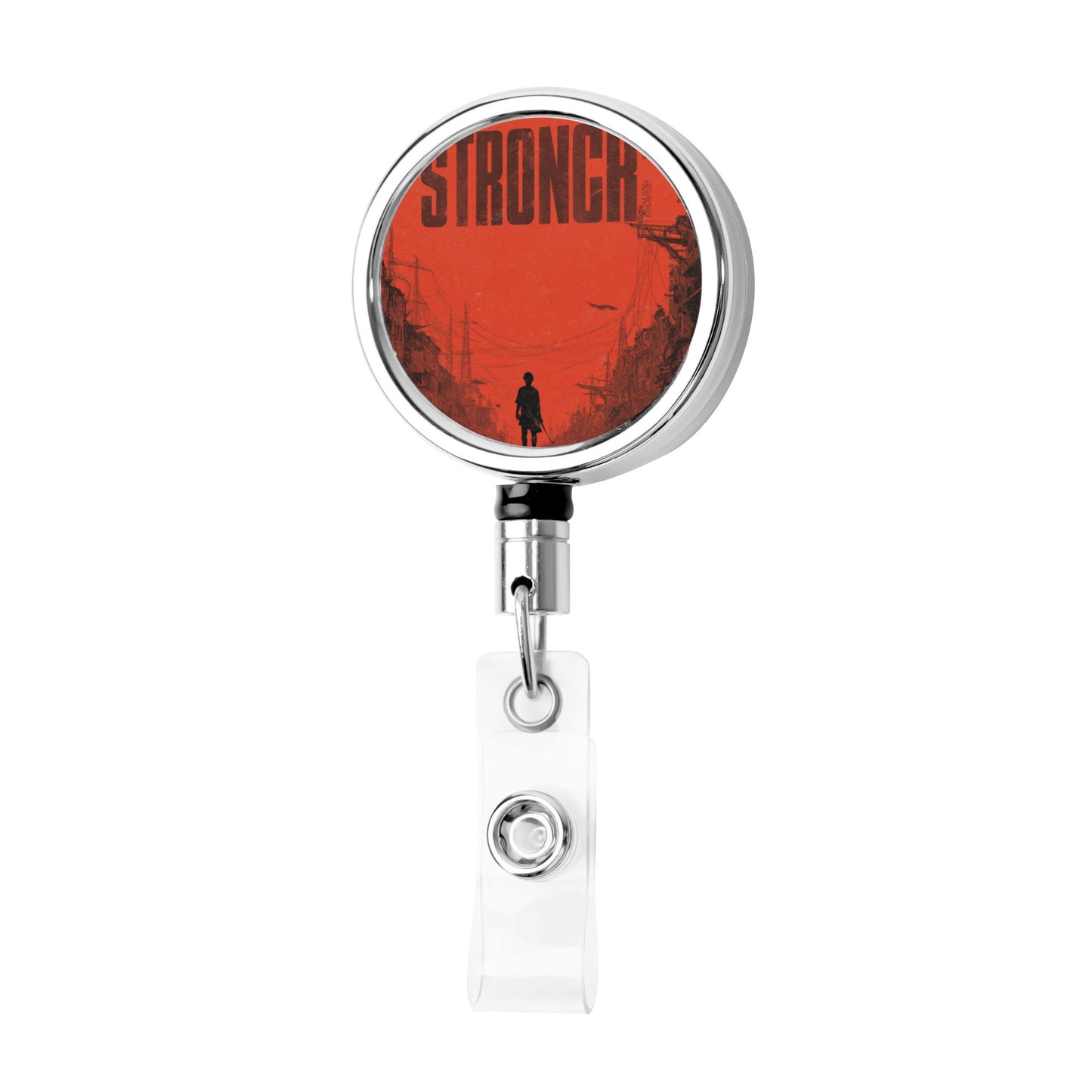 2 - Pack Metal Retractable Full - Size Badge Holders - “STRONGER” Themed Pattern, 360° Rotation, Durable & Portable