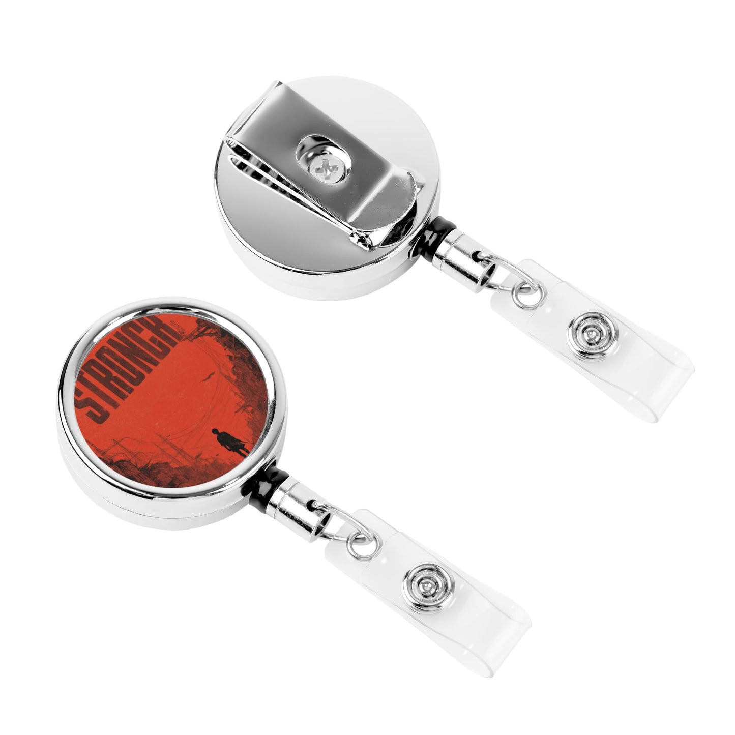2 - Pack Metal Retractable Full - Size Badge Holders - “STRONGER” Themed Pattern, 360° Rotation, Durable & Portable