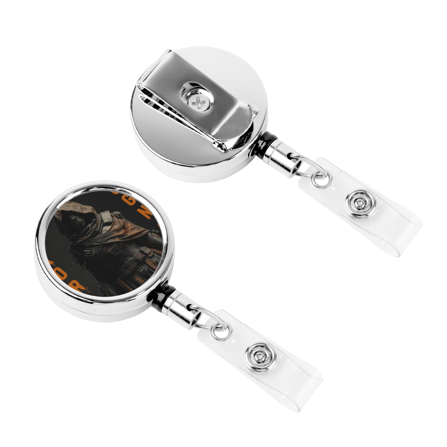 2 - Pack Metal Retractable Full - Size Badge Holders - Cool Character Pattern, 360° Rotation, Durable and Portable