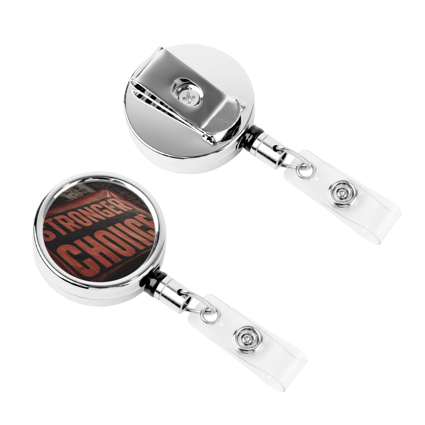 2 - Pack Metal Retractable Full - Size Badge Holders - “STRONGER CHOICE” Pattern, Durable & Portable, 360° Rotation