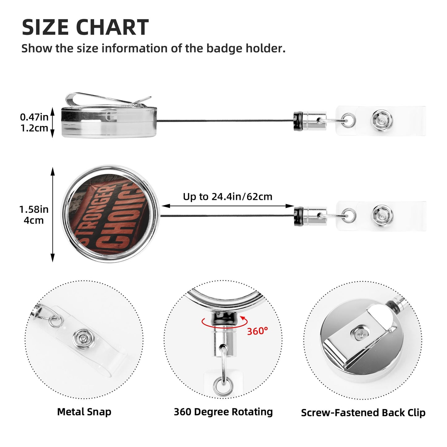 2 - Pack Metal Retractable Full - Size Badge Holders - “STRONGER CHOICE” Pattern, Durable & Portable, 360° Rotation