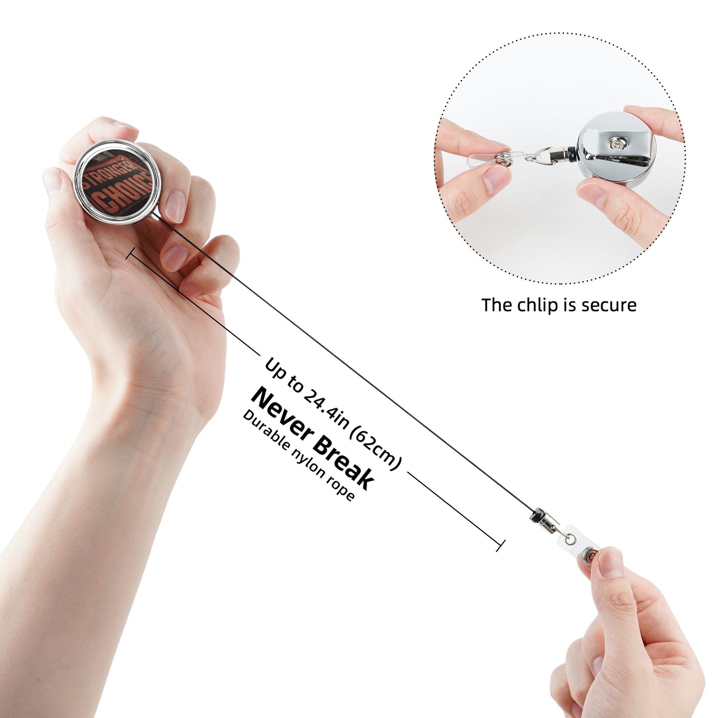 2 - Pack Metal Retractable Full - Size Badge Holders - “STRONGER CHOICE” Pattern, Durable & Portable, 360° Rotation