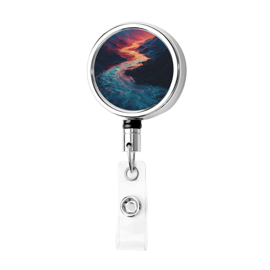 2 - Pack Metal Retractable Badge Holders - Dreamy Landscape Pattern, 360° Rotation, Durable and Portable