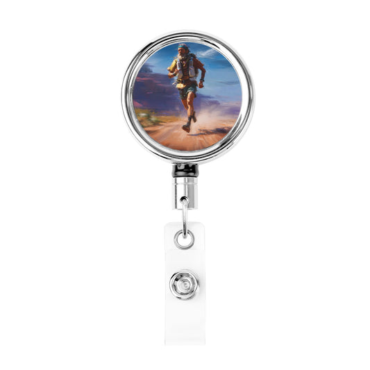 2 - Pack Metal Retractable Badge Holders - Outdoor Running Pattern, 360° Rotation, Durable & Portable