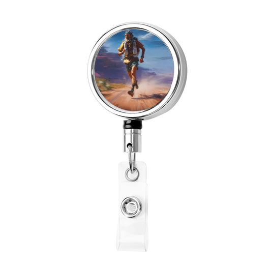 2 - Pack Metal Retractable Badge Holders - Outdoor Running Pattern, 360° Rotation, Durable & Portable
