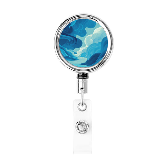 2 - Pack Metal Retractable Full - Size Badge Holders - Blue Artistic Cloud Pattern, 360° Rotation, Durable and Portable