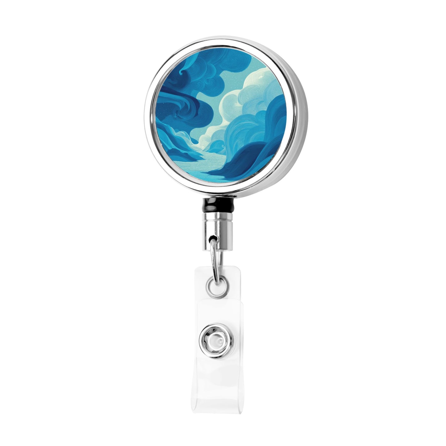 2 - Pack Metal Retractable Full - Size Badge Holders - Blue Artistic Cloud Pattern, 360° Rotation, Durable and Portable
