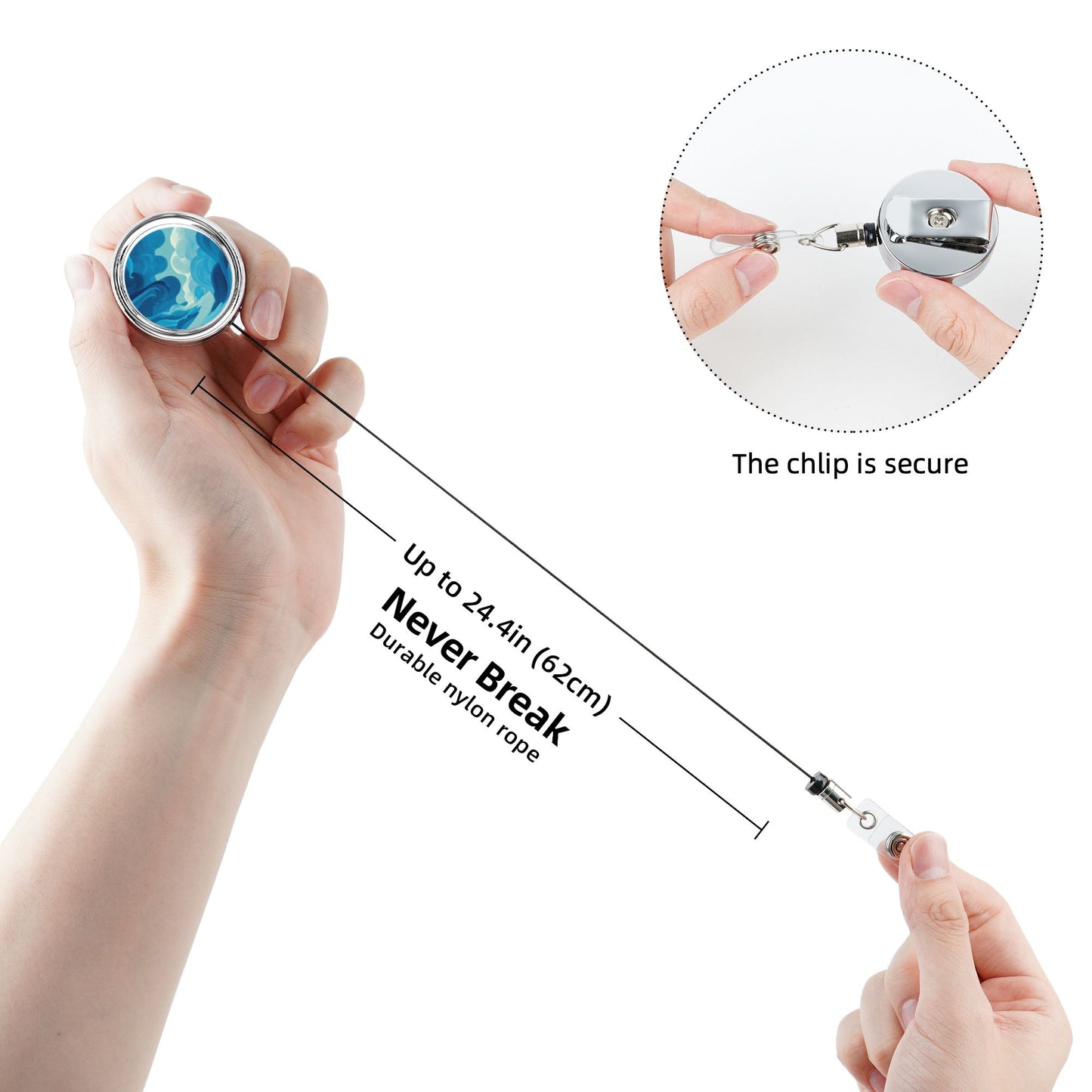 2 - Pack Metal Retractable Full - Size Badge Holders - Blue Artistic Cloud Pattern, 360° Rotation, Durable and Portable