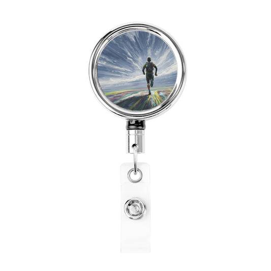 2 - Pack Metal Retractable Badge Holders - Inspirational Running Pattern, 360° Rotation, Durable & Portable