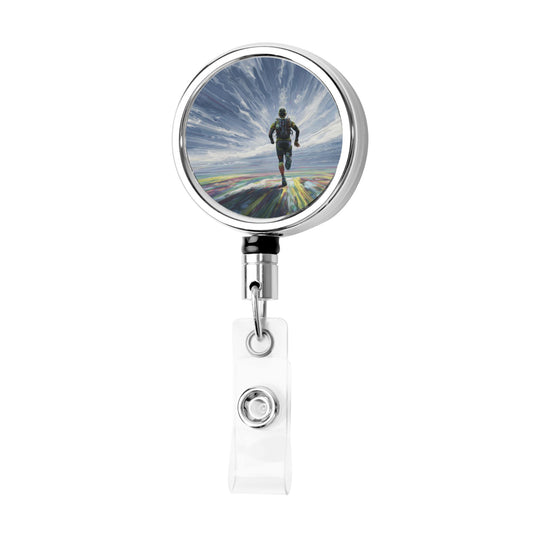 2 - Pack Metal Retractable Badge Holders - Inspirational Running Pattern, 360° Rotation, Durable & Portable