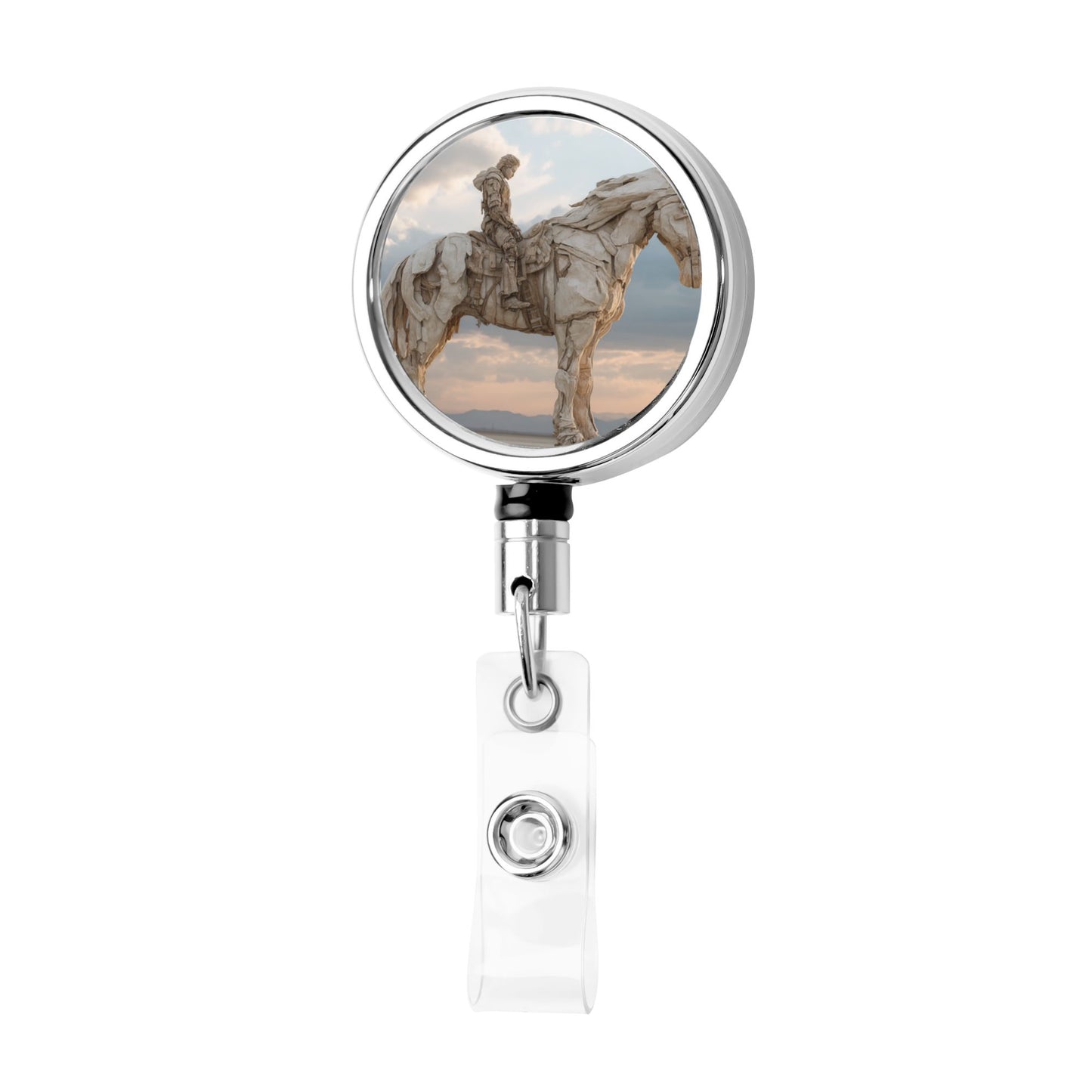 2 - Pack Metal Retractable Badge Holders - Horse - Riding Statue Pattern, 360° Rotation, Durable & Portable
