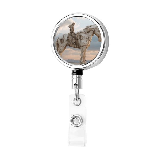2 - Pack Metal Retractable Badge Holders - Horse - Riding Statue Pattern, 360° Rotation, Durable & Portable