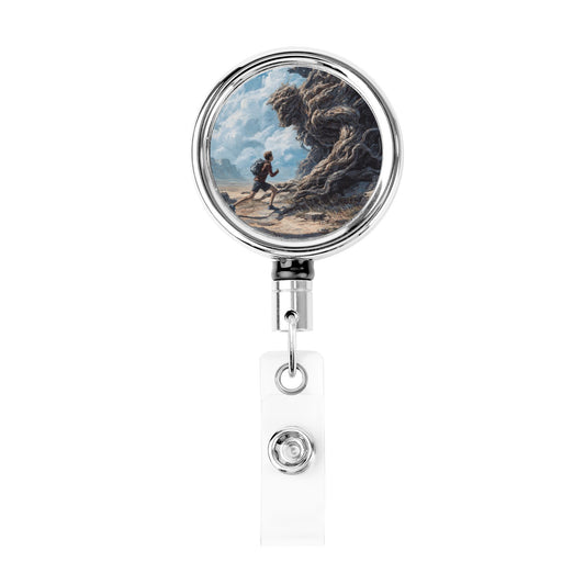 2 - Pack Metal Retractable Badge Holders - Outdoor Adventure Pattern, 360° Rotation, Durable & Portable