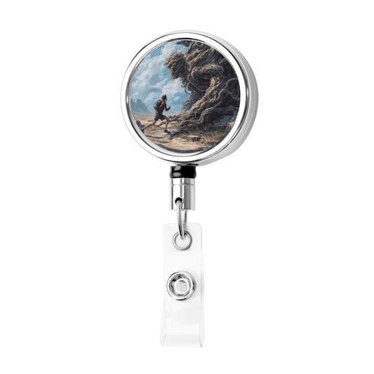 2 - Pack Metal Retractable Badge Holders - Outdoor Adventure Pattern, 360° Rotation, Durable & Portable