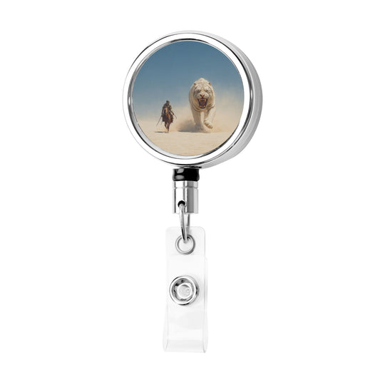 2 - Pack Metal Retractable Badge Holders - Desert Warrior & White Tiger Pattern, 360° Rotation, Durable & Portable